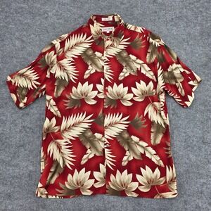 Mario Ferrari Mens Large Red Tropical Rayon Short Sleeve Hawaiian Button Shirt